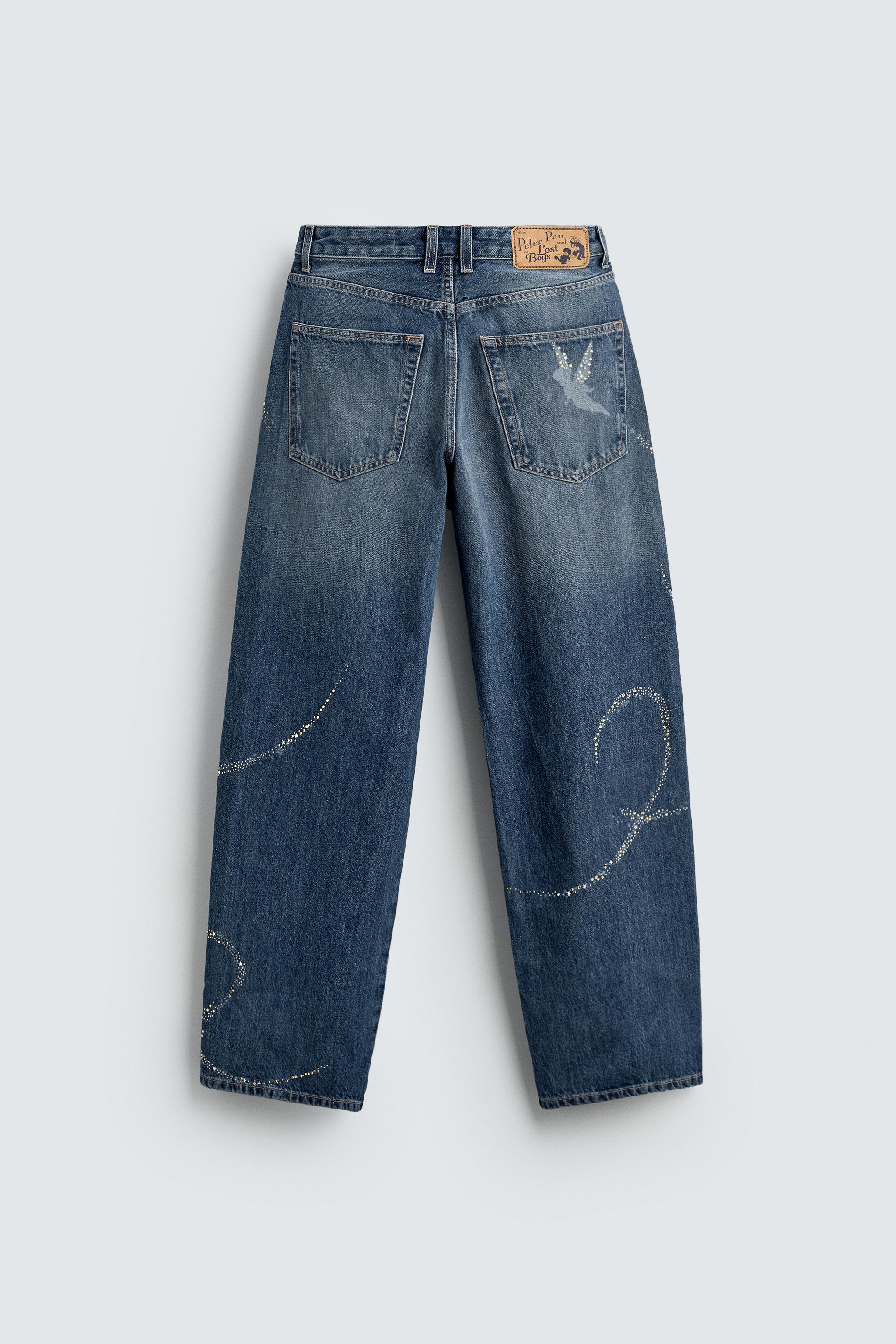 TRF BAGGY FIT RHINESTONE PETER PAN JEANS HARRY LAMBERT FOR ZARA X DISNEY